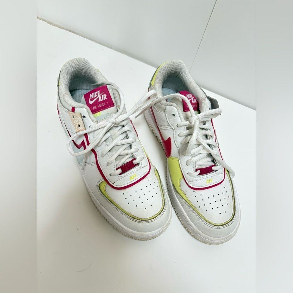 Nike Air Force 1 Shadow Women’s 10 White Fireberry Pink Volt Sneakers FQ8885-100